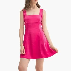 Lush Vibrant Pink Mini Dress with back bows S NWT